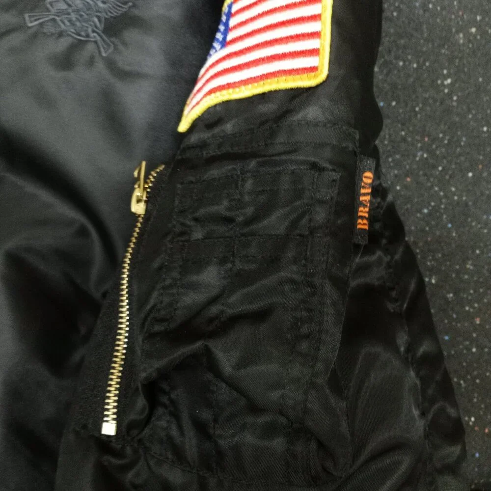 Bravo Series by Burk's Bay NRA Bomber Jacket Men's Medium Black Satin